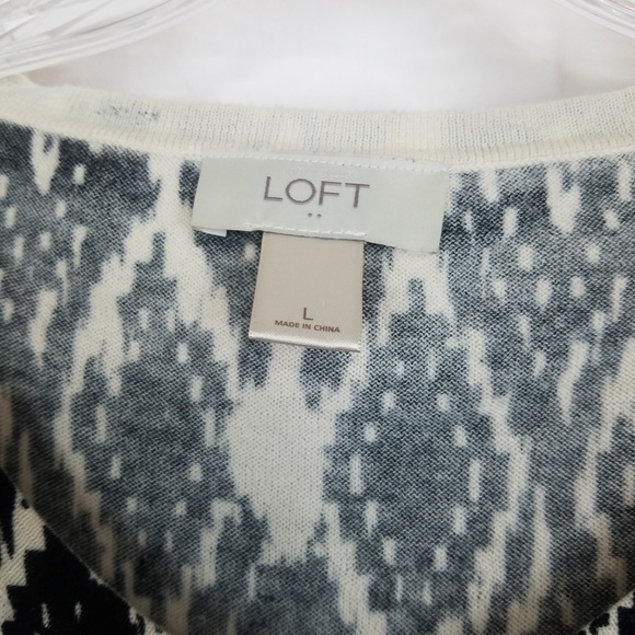 LOFT Womens Short Sleeve Cardigan Black Cream sz L - Picture 2 of 5